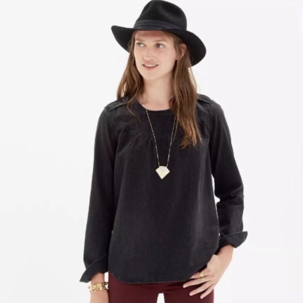 Madewell Distressed Chambray Pop Over Top